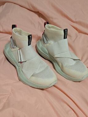 Sorel Explorer Defy Mid Slip-On Knit Athletic Sneakers Sea Salt/Sea Sprite 8.5